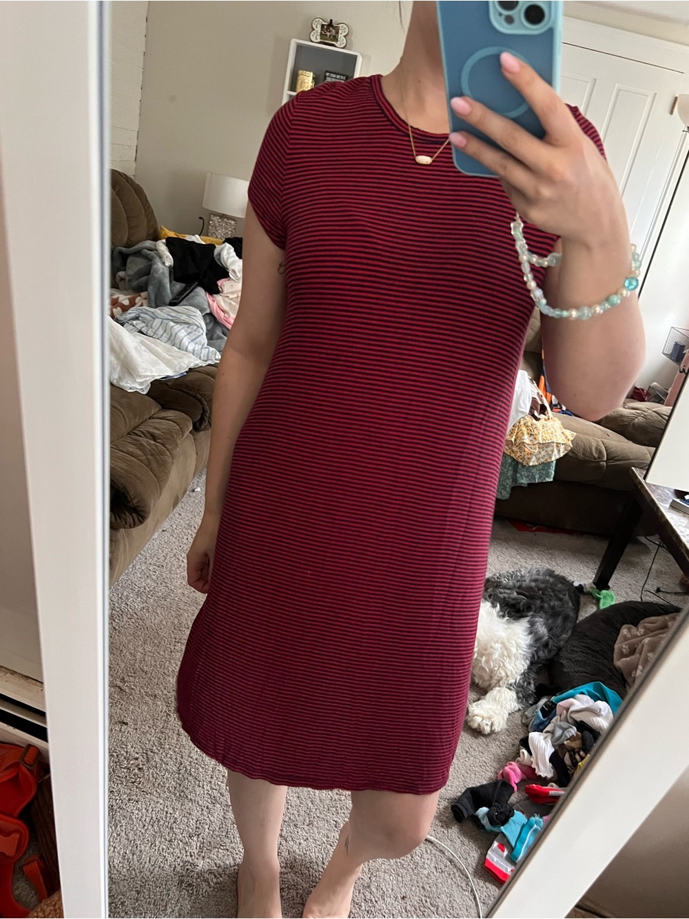 Aeropostale Red and Navy Striped T-shirt Dress